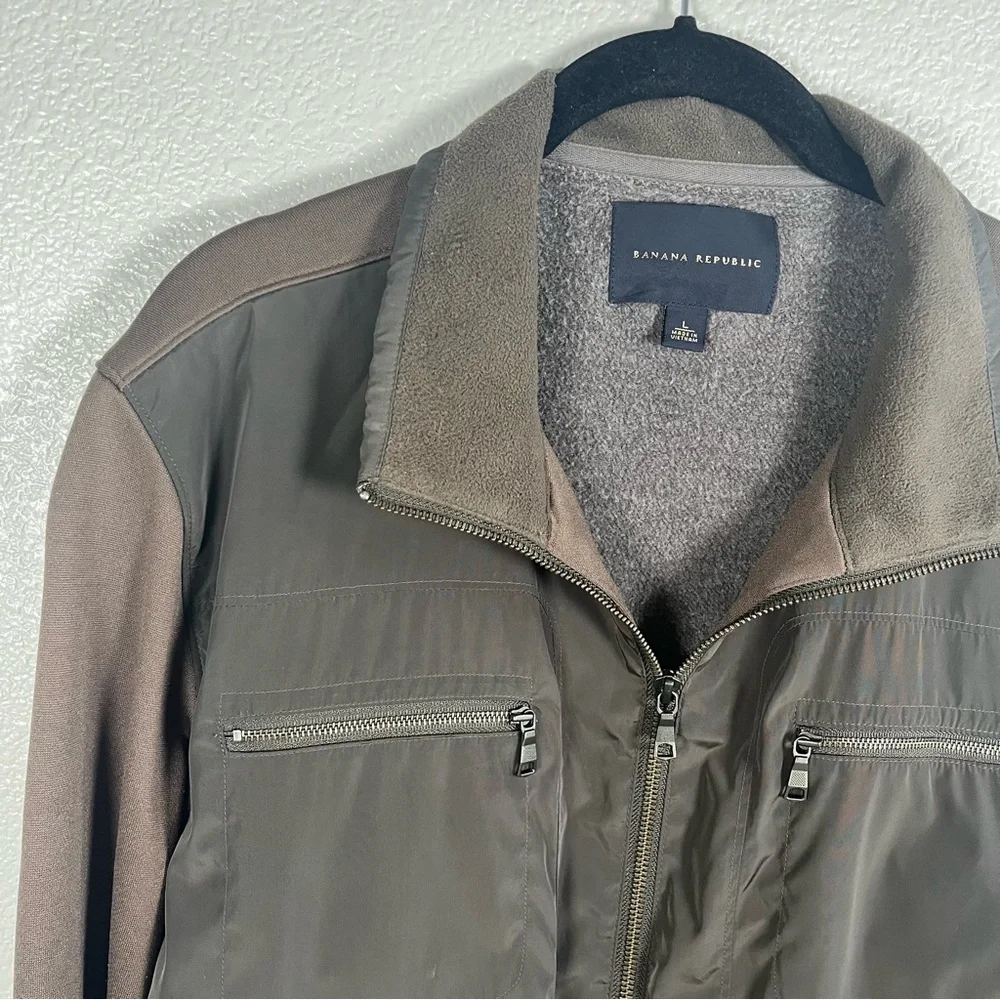 Banana Republic Olive Green Lightweight Hybrid Bomber Men's Zip‎ Jacket Large